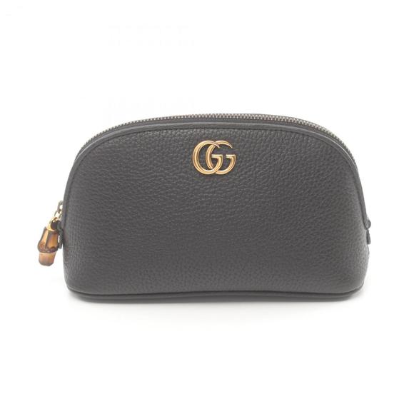 GUCCI Double G Pouch Bag Leather Women's Black 772783AABXM1000 - Picture 1 of 5
